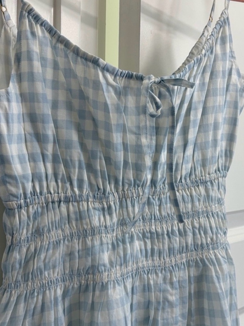 TORY BURCH gingham beach blue and white midi dress size XS vacation spring comfy - Picture 4 of 7